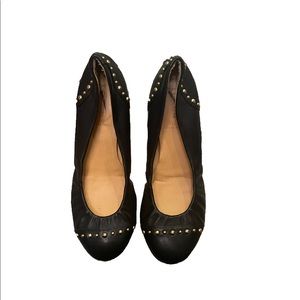 J. Crew Black Leather Ballet Flats with Gold Accents